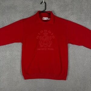 Giorgio Beverly Hills Sweatshirt Pullover Collared Embroidered Logo Red Medium